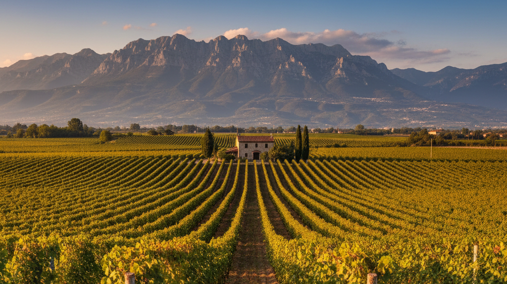 Vineyards at the foot of the Massiccio del Grappa in Italy